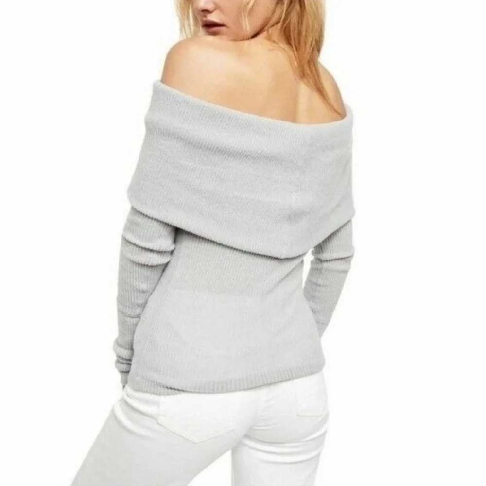Leith‎ Womens Heather Grey Ribbed Off The Shoulder Cowl Neck Knit Sweater Size S